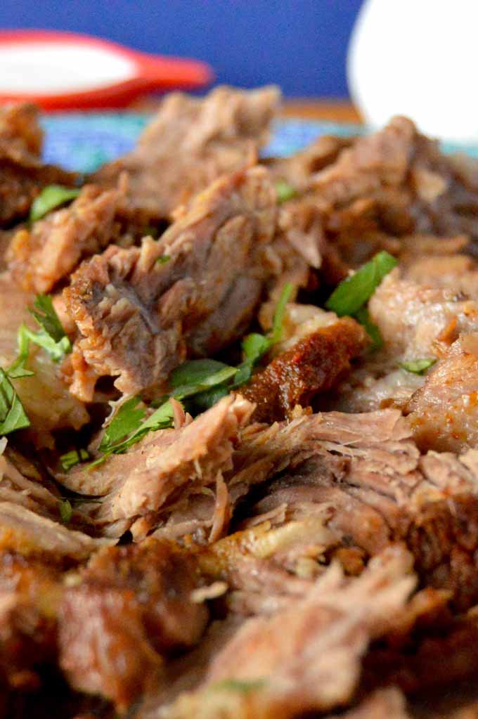 plate of shredded cooked beef brisket