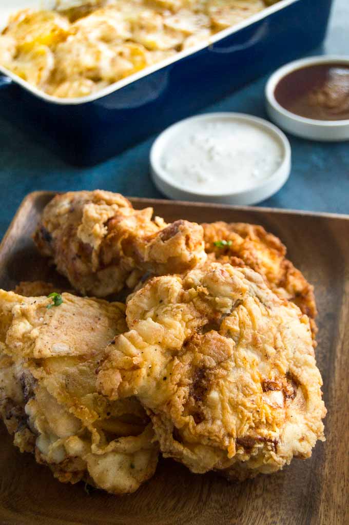 The best crispy southern fried chicken with dipping sauces