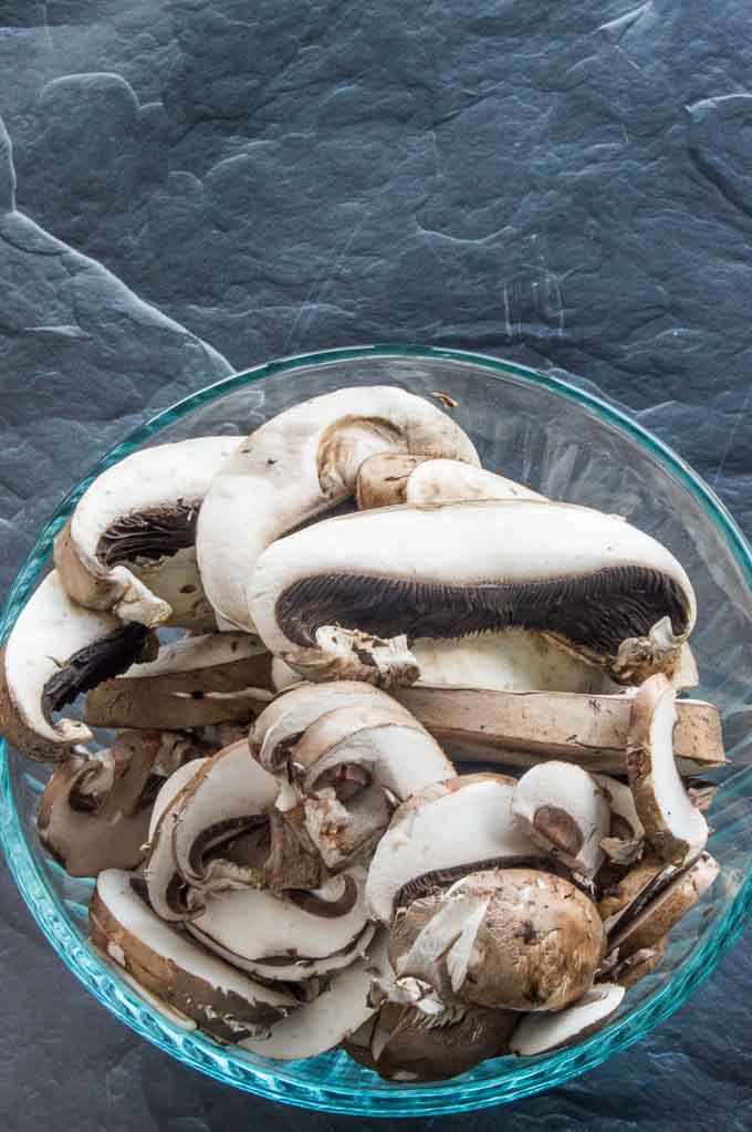 Mix of wild mushrooms and portabella before cooking