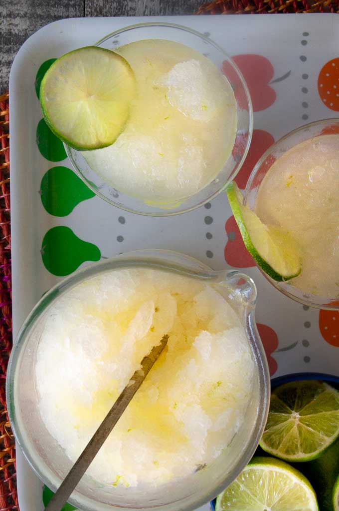 Frozen slushy Cocktails on a tray for serving