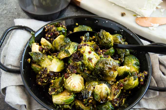 Holiday Cranberry pesto used to toss over roasted Brussel sprouts