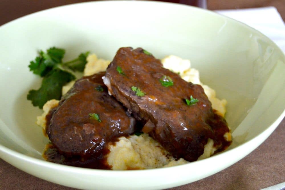 Braised Red Eye Short Ribs, in a bowl, over polenta