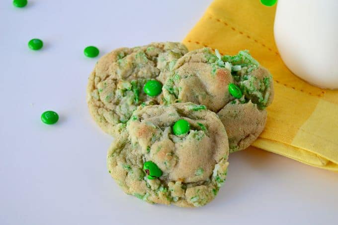 Green St. Patrick’s Day cookies are an easy moist cookie packed with lots of festive green coconut. The same dough can be dyed bright green adding contrasting white chocolate to make it a showstopper.