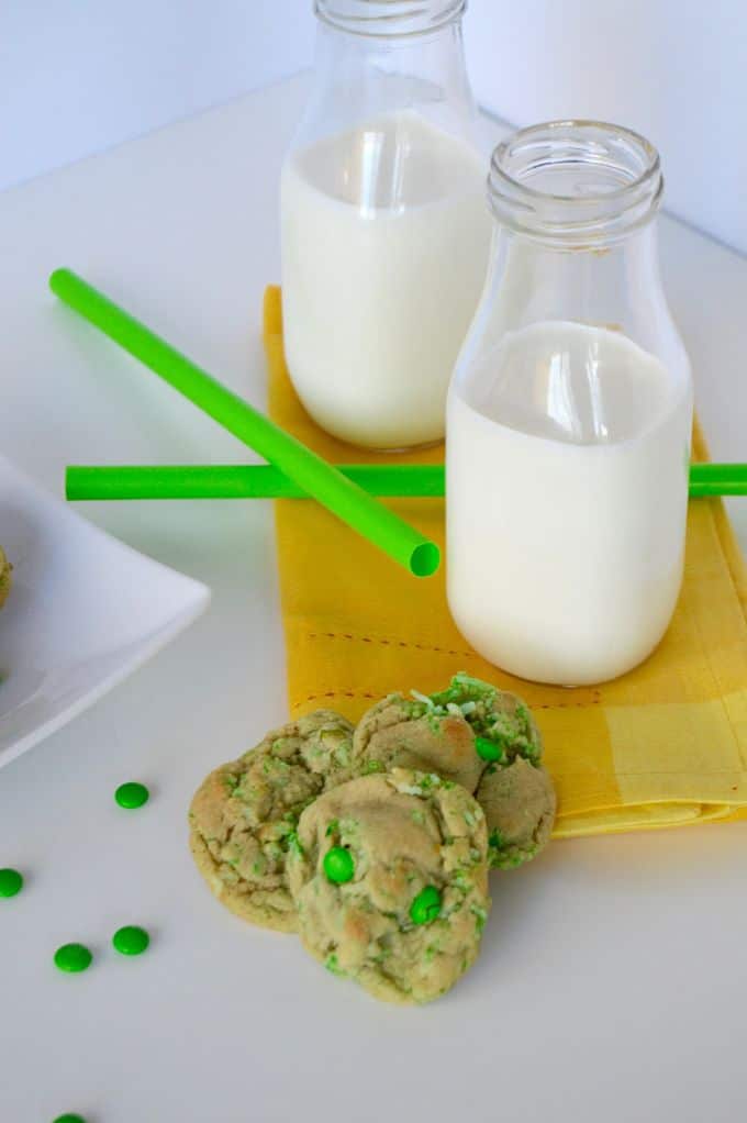 Green St. Patrick’s Day cookies are an easy moist cookie packed with lots of festive green coconut. The same dough can be dyed bright green adding contrasting white chocolate to make it a showstopper.