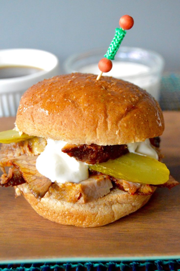 Spicy Beef Brisket Sliders are super tender, juicy and jam packed with flavor. Only 10 minutes to prep, then the rest is leave alone cooking time! Great for big parties where you need single serving foods!