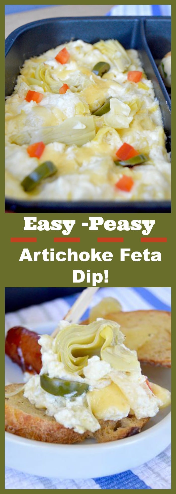 Artichoke Feta Dip: Creamy, tangy, super spreadable and perfect to mix up quickly! A perfect dip for any occasion.