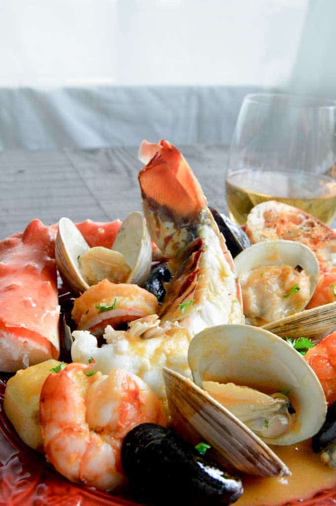 Seafood stew that is full of crab, shrimp and lobster for entertaining