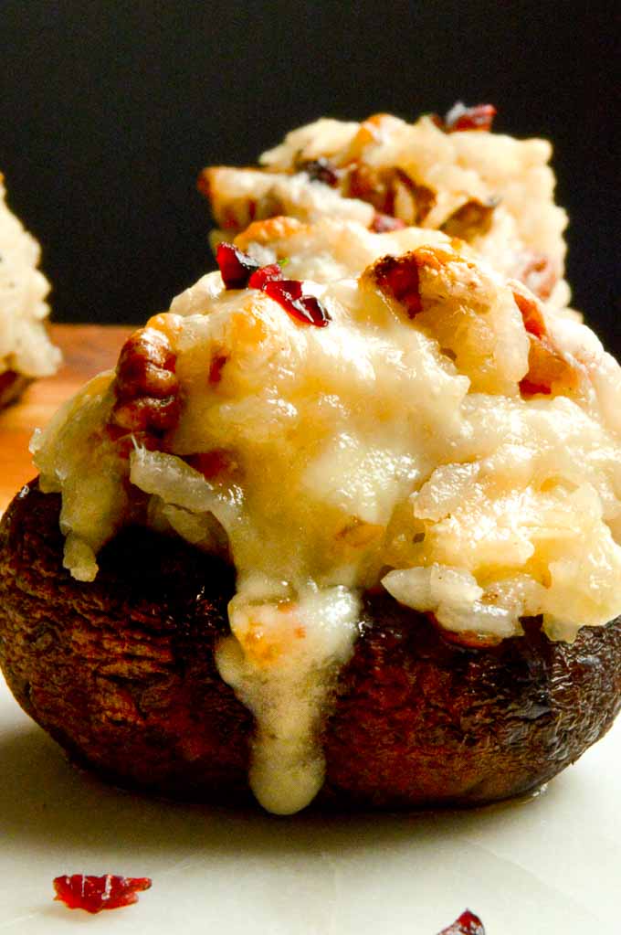 Perfectly melted cheese and rice in stuffed mushrooms