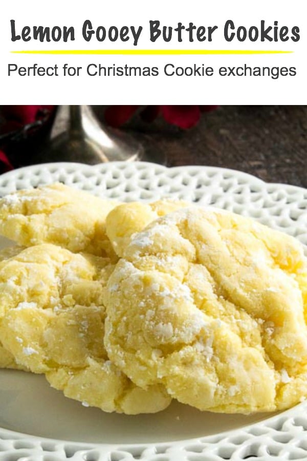 Gooey Lemon Butter cookies are the crinkle cookies you love to get at Christmas in food gifts, gooey, tart lemon centers that have a light powdered sugar! Made quick and easy that come out perfect every time!
