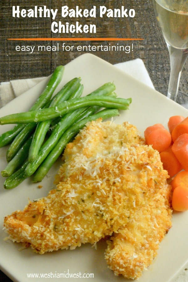 Crispy Lighter Panko Crusted Chicken is a healthier option for serving for company n a hurry