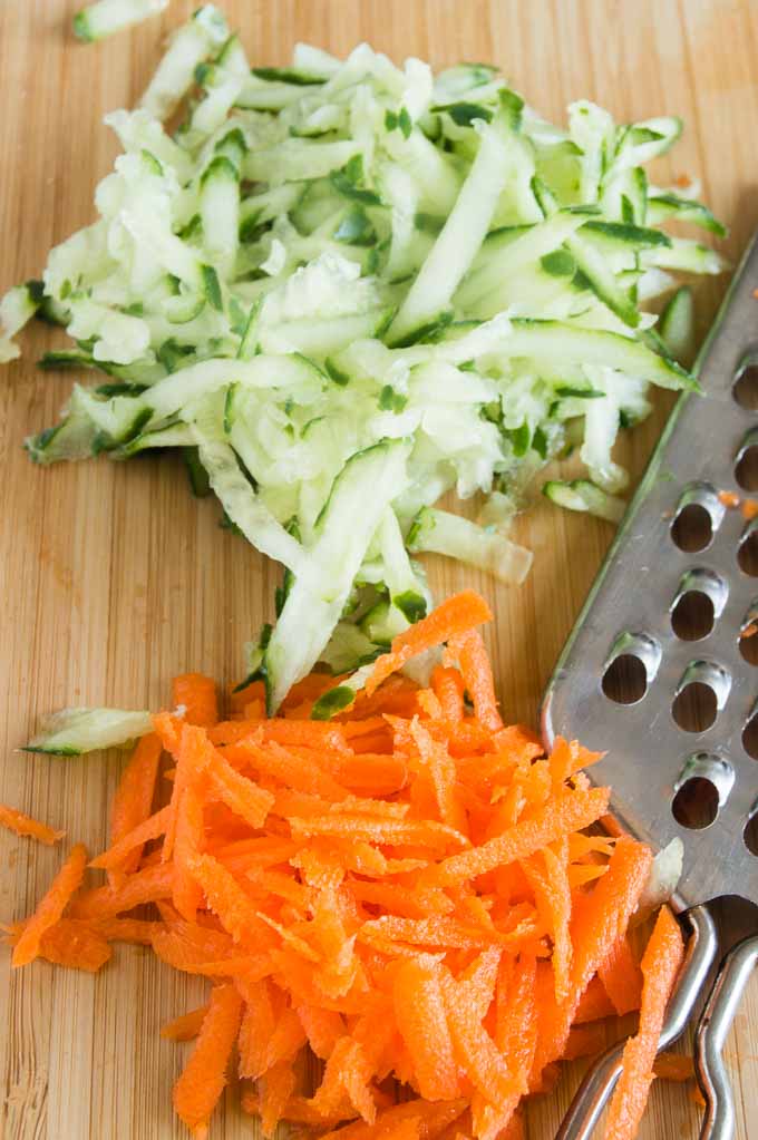 Grated Carrots and Cucumber to go into cucumber Sauce