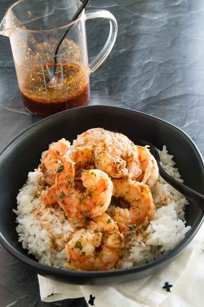 Spicy Smoke Sauced Shrimp is full of sweet paprika and smoky heat.  A sauce you can make in 5 minutes, then toss with shrimp and have a warm comfort food dinner on the table in 20 minutes!