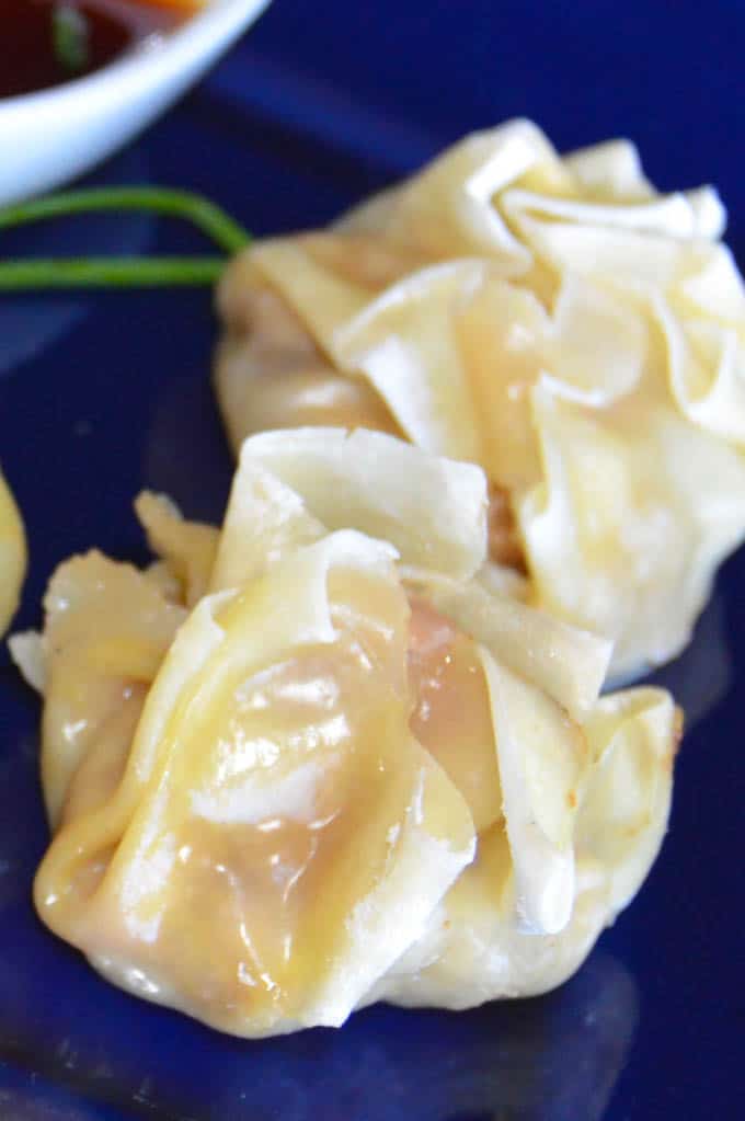 simple chinese dumplings on a blue plate