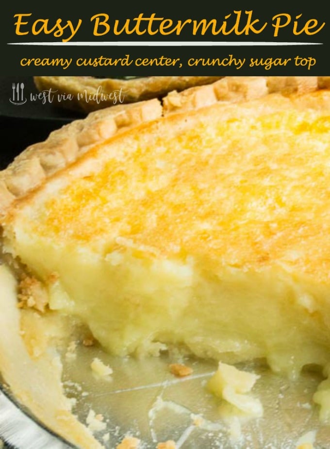 Buttermilk pie recipe with custard center and crunchy top in pie tin