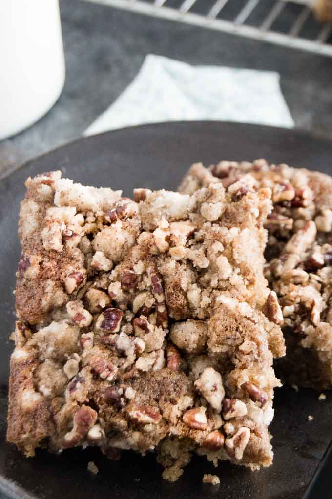 Final Baking Product, crunchy crumb topping on a square of coffee cake