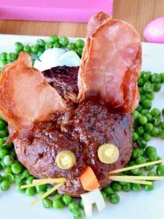 meatloaf shaped as a bunny for Easter on a platter