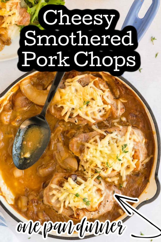 pinterest image of smothered pork chops