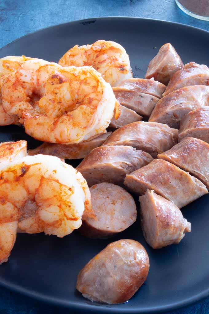 Cajun spiced shrimp and Spicy sausage