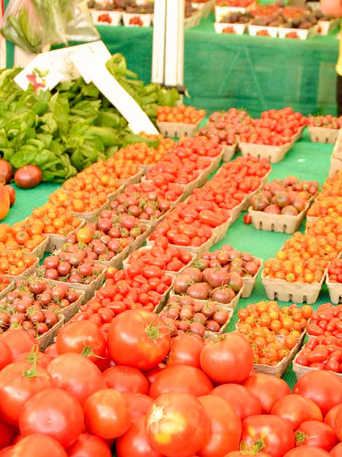 Fresh tomatoes at the farmers market to make marinara sauce