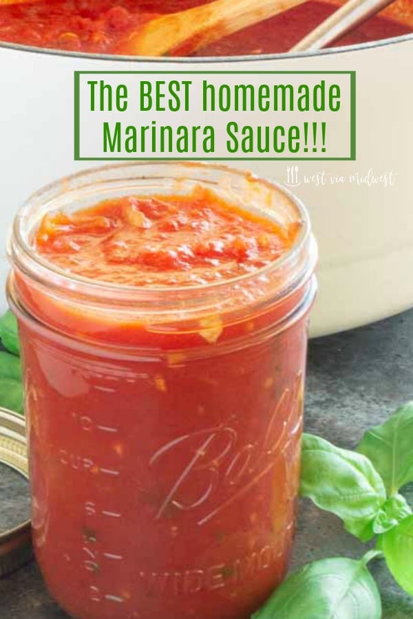 Using only 5 ingredients and about 45 minutes you can have the  best homemade Marinara Sauce recipe. Vibrant rich tomato flavor thats perfect for pasta or dipping bread into!  Once you've had this easy 1-pot tomato sauce you'll use store-bought again! #marinara #spaghettisauce #homemadepastasauce #tomatosauce #marinara