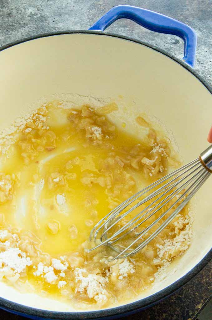 butter and flour melting to create a roux