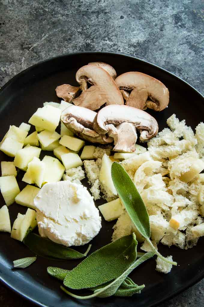 Apples, mushrooms, bread, onion and sage go into stuffing.