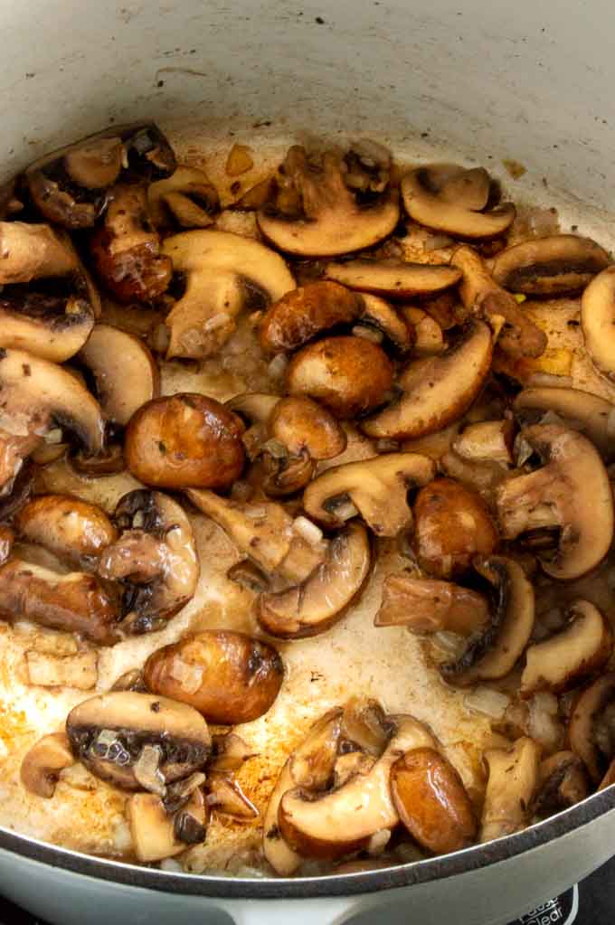 sautéing the mushrooms for the tetrazzini