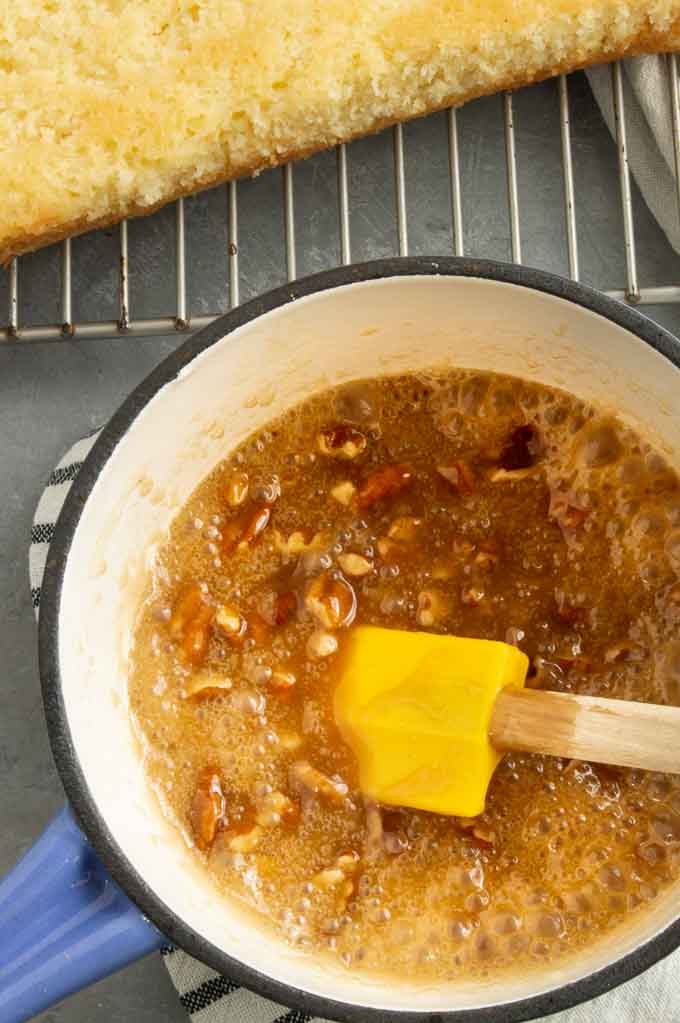 making praline topping in the pan