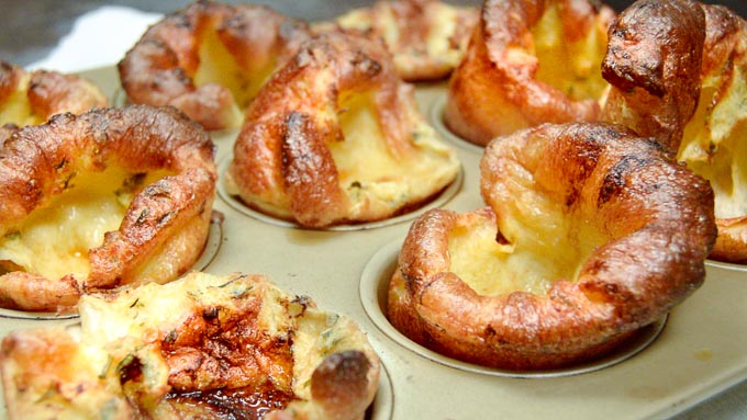 pan of hot fresh Yorkshire puddings