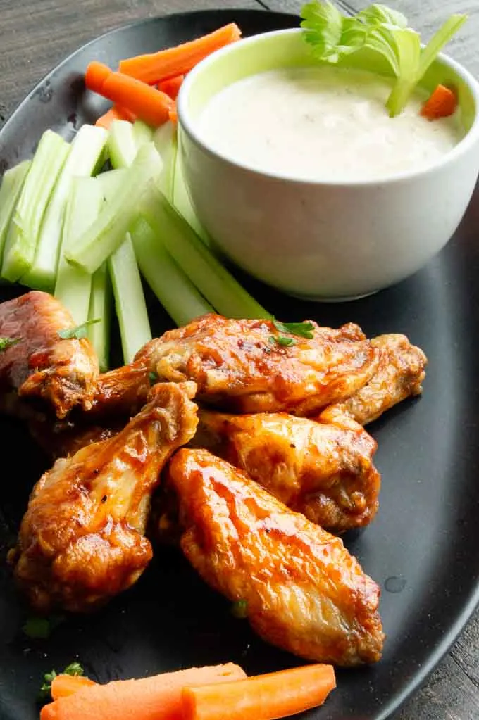 Serving tray of air fried wings for serving