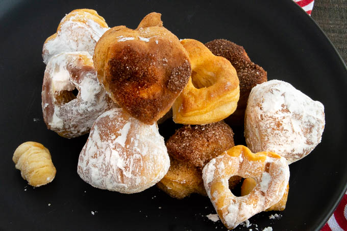 Heart shaped Airfryer donuts come together in less than 10 minutes and are perfect for Valentine's Day! Â Made with store-bought biscuit dough so no mixing at all!