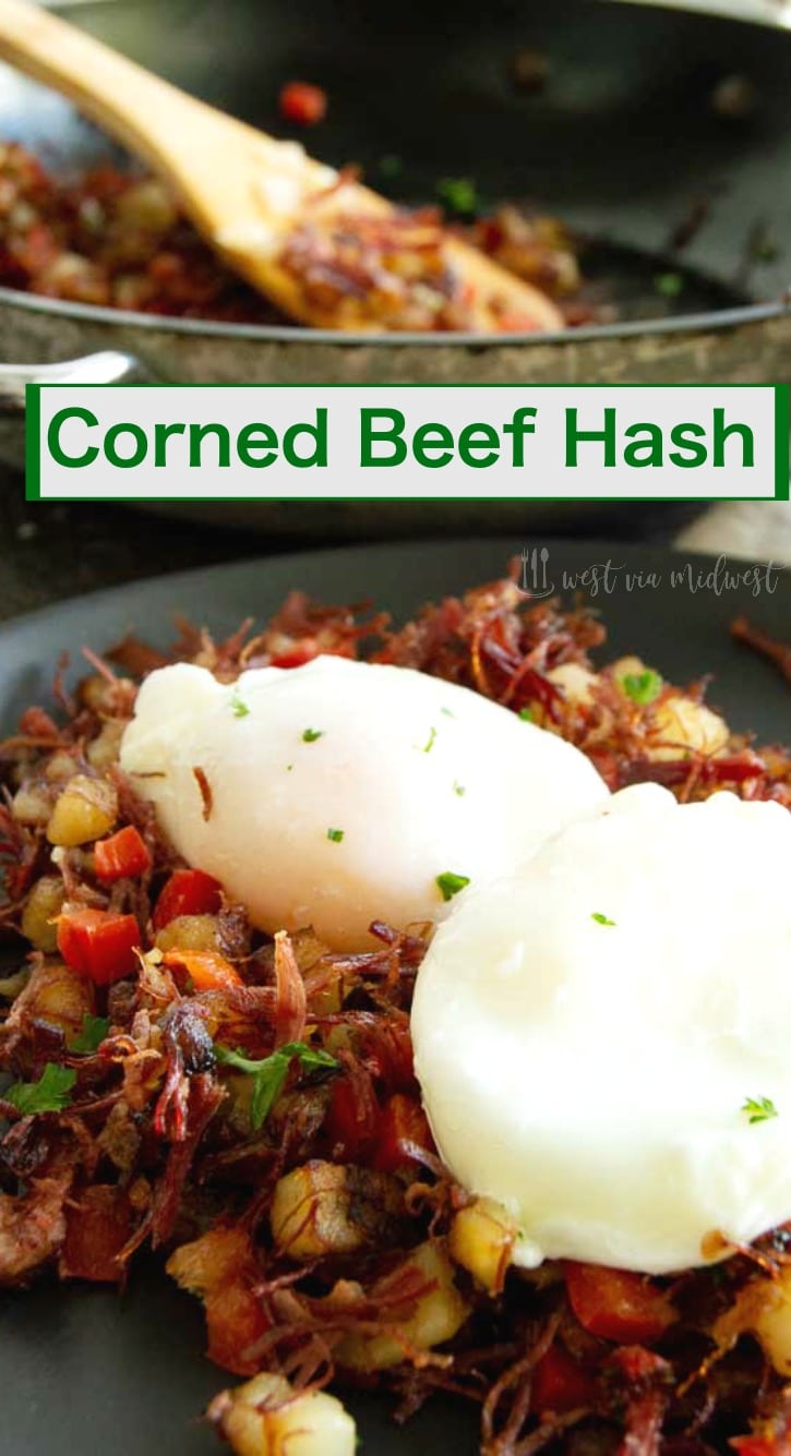 dinner table with corned beef hash on plate