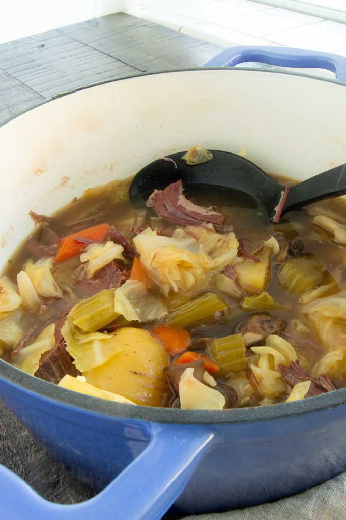big pot of corned beef and cabbage stew