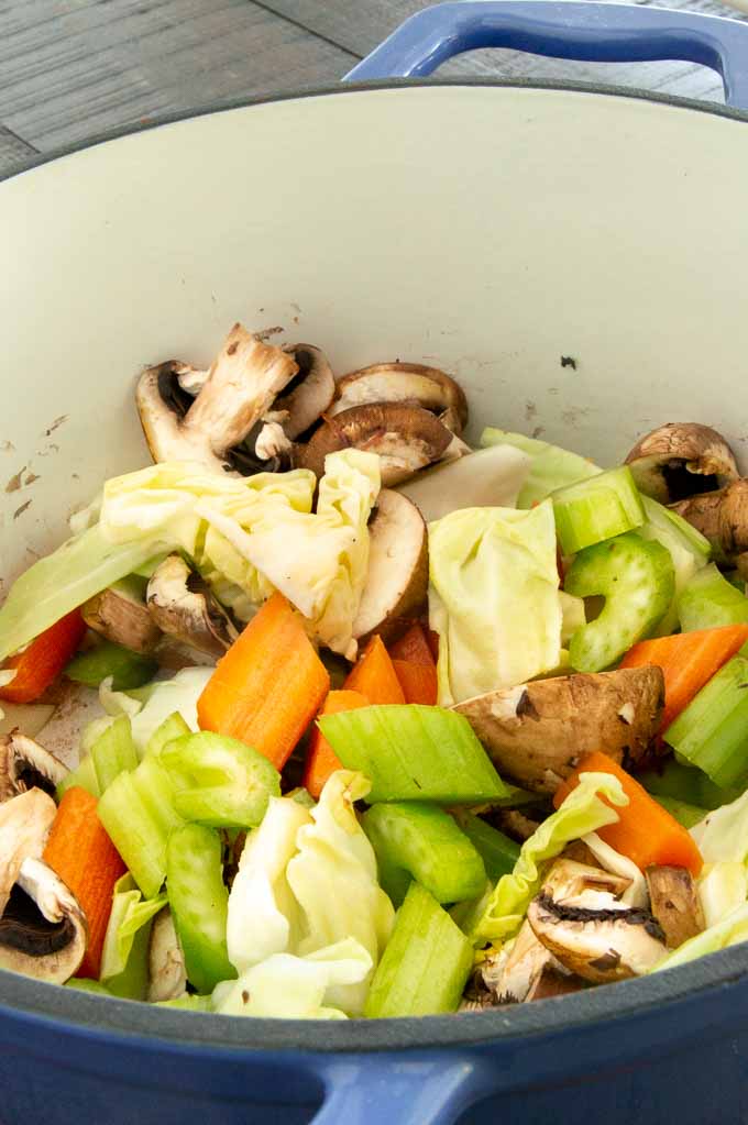 sautéing the veggies for cabbage soup
