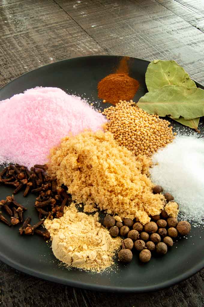 all of the ingredients for the brine to make corned beef at home