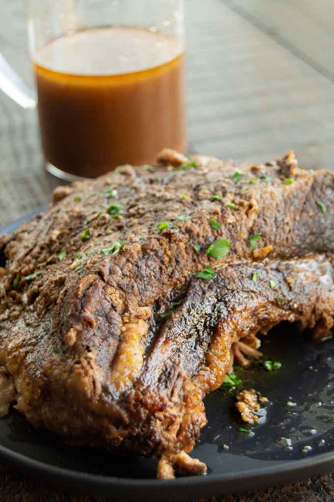 Getting ready to serve the beef brisket on a plate