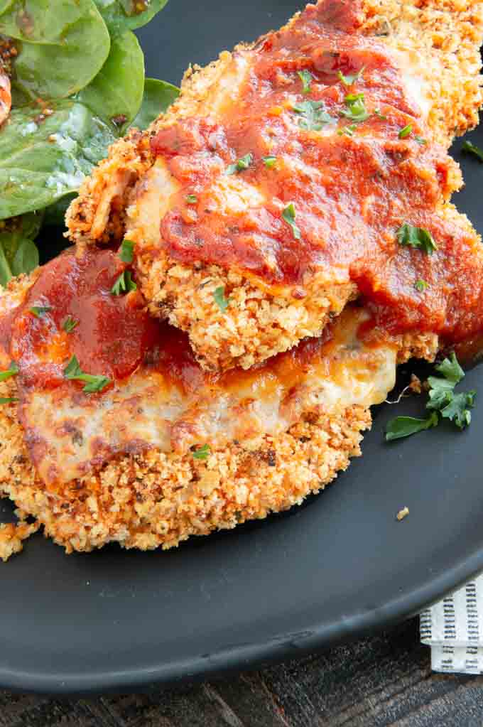 Chicken parm served on a tray.