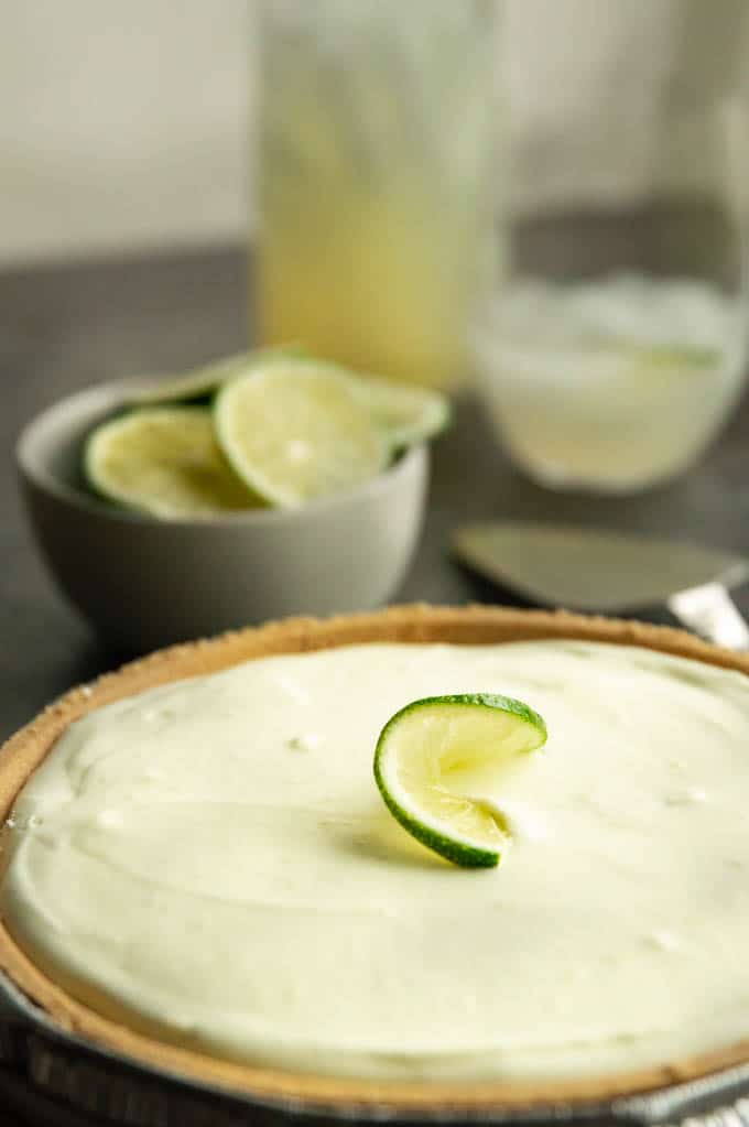 Whole, uncut margarita pie on a buffet table