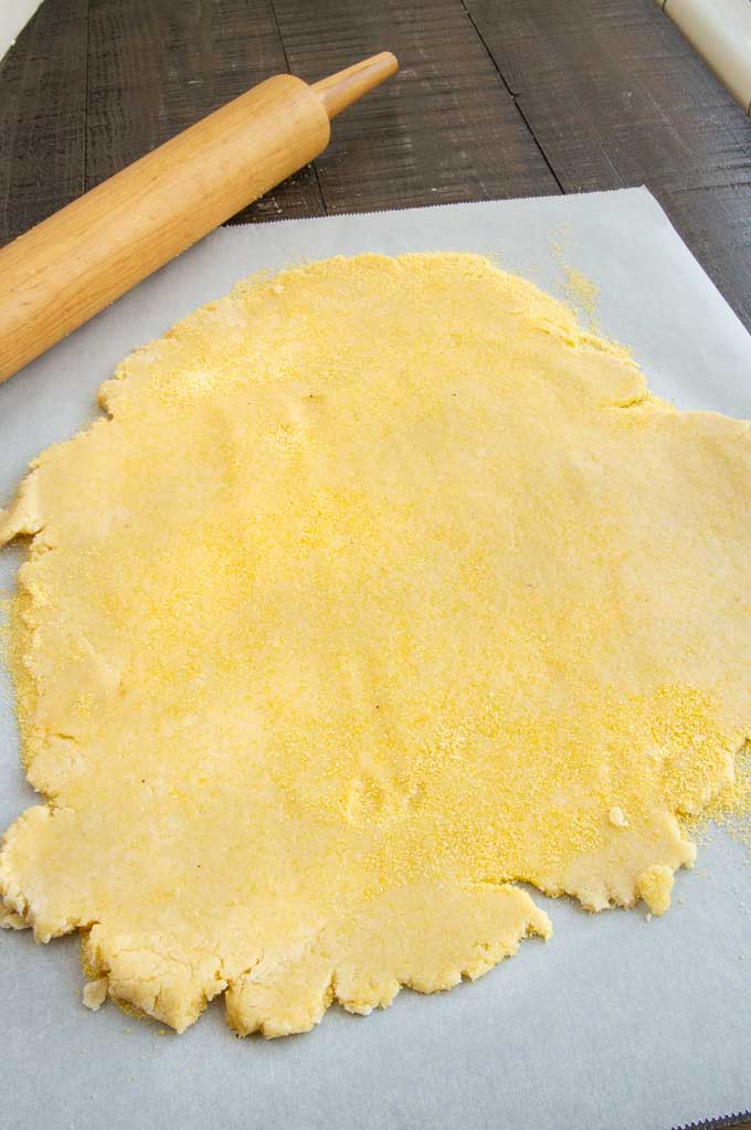 Fresh rolled out cornmeal pie crust