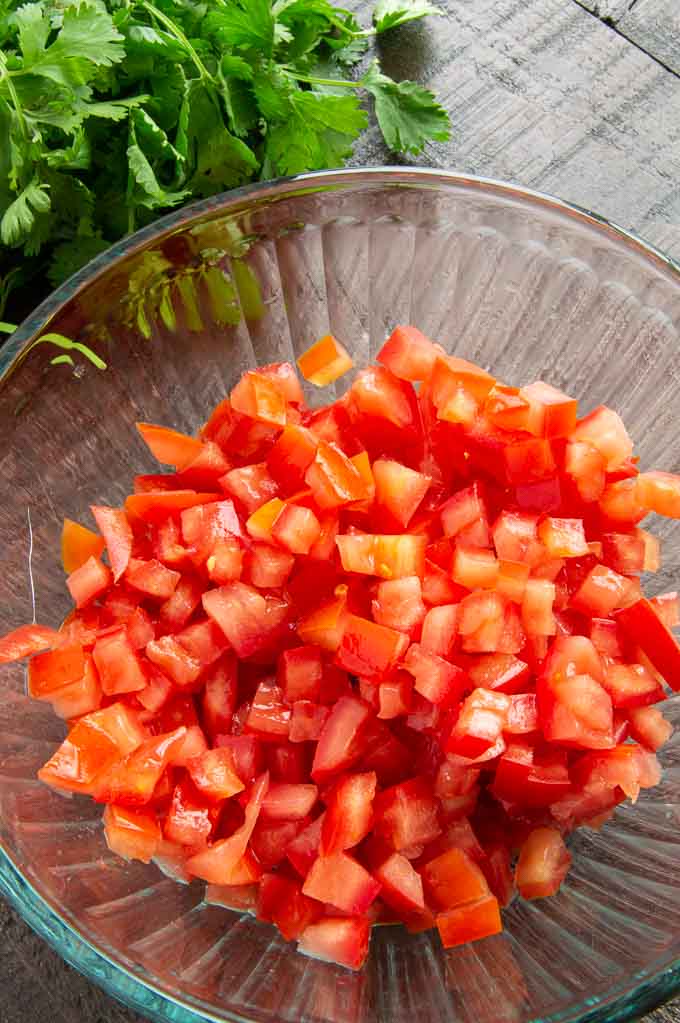 diced tomatoes in a bowl for fresh salsa