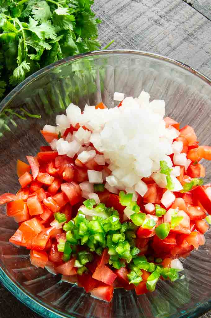 jalepenos, onions, tomatoes for pico dip