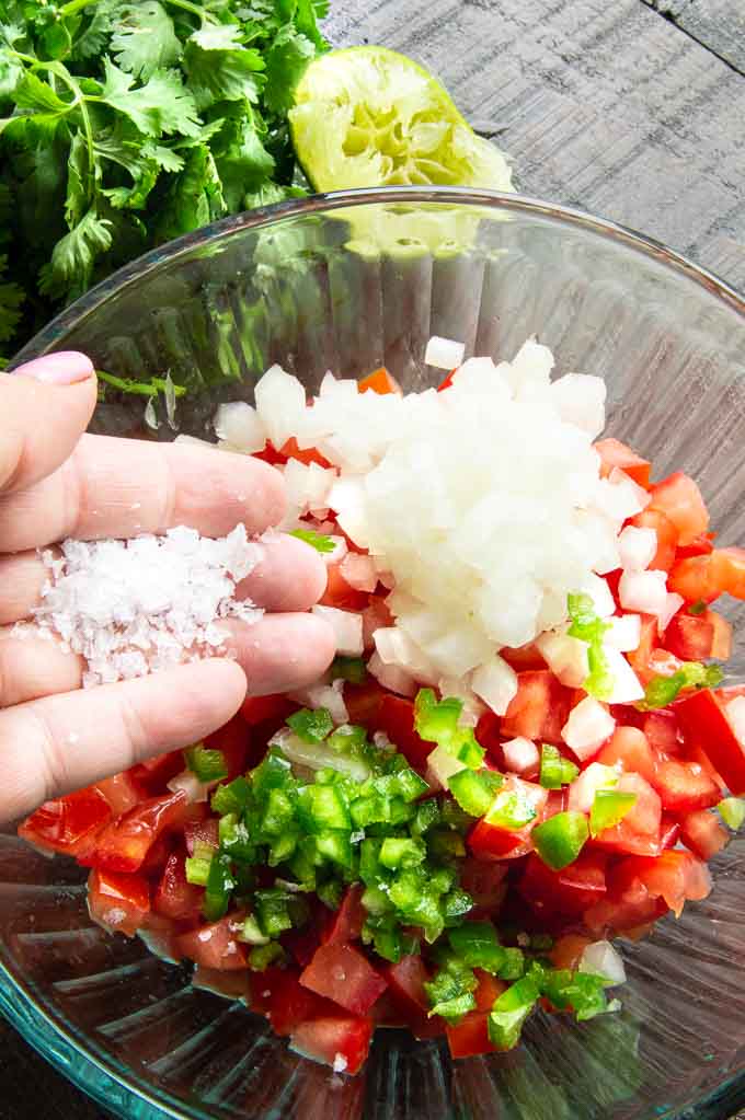 sprinkling salt of pico salsa