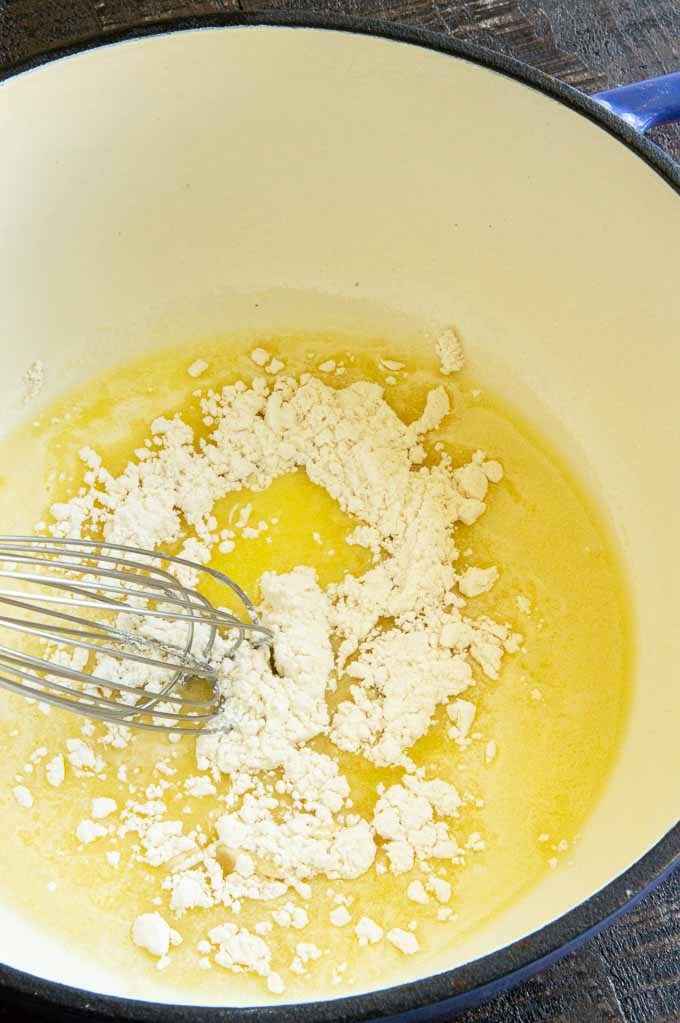 flour added to stock pot of melted butter
