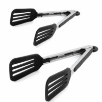 STARUBY Cooking Tongs 9 inches and 12 inches Stainless Steel Kitchen Silicone Serving Tongs Heat Resistant Meat Turner Spatula Tongs with Locking Handle Joint