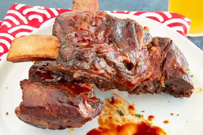 pressure cooked beef ribs with meat falling of the bone