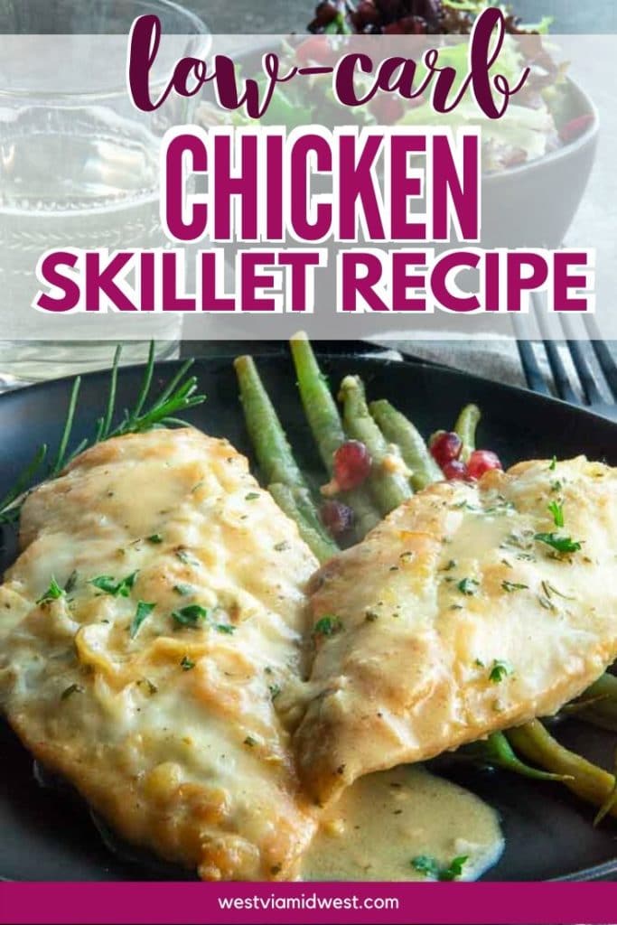 Chicken Skillet dinner on a plate with green beans