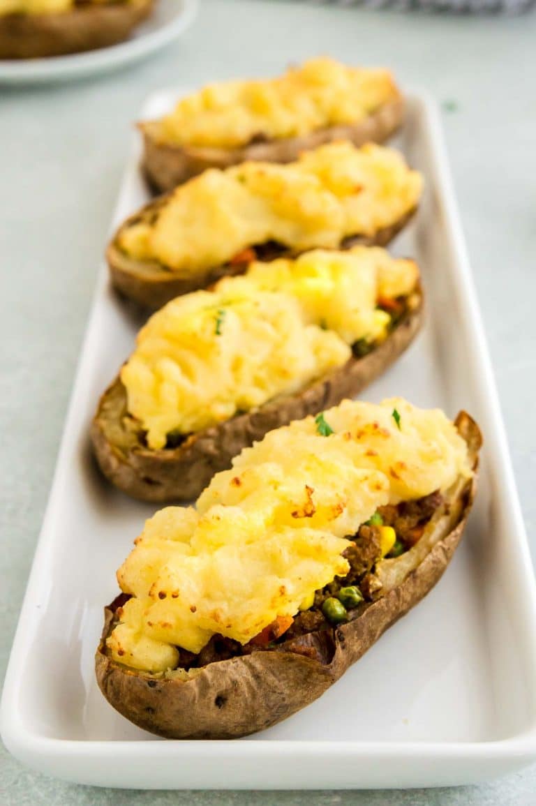 Loaded baked potatoes with Shepherds Pie filling - West Via Midwest