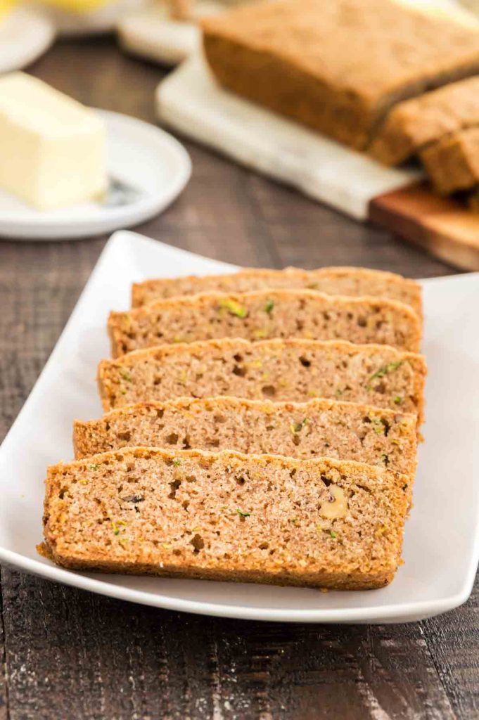 Even baked zucchini bread cut into thick slices