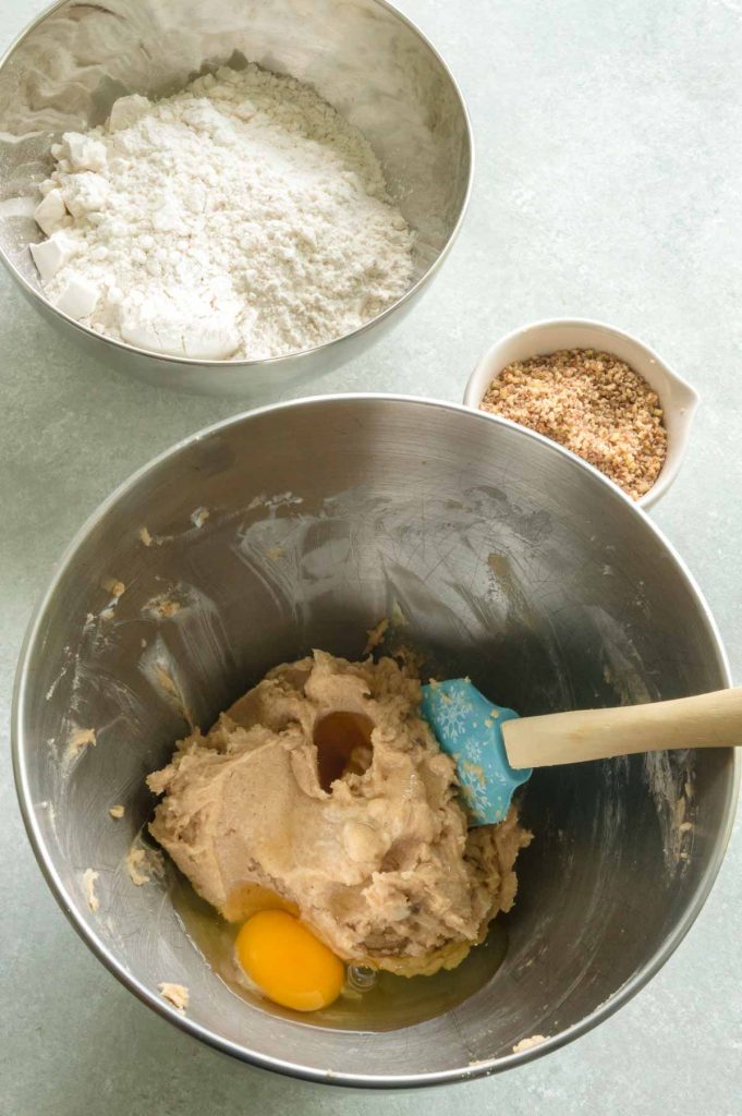 Adding Eggs, vanilla to sugar mix