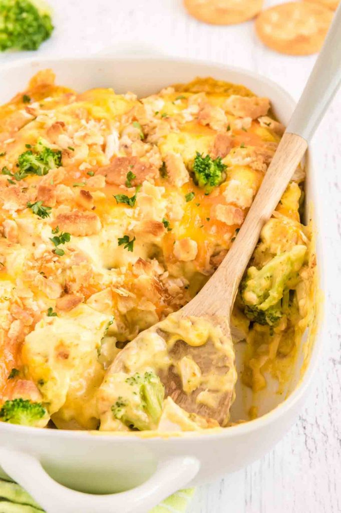 baking dish of broccoli bake casserole